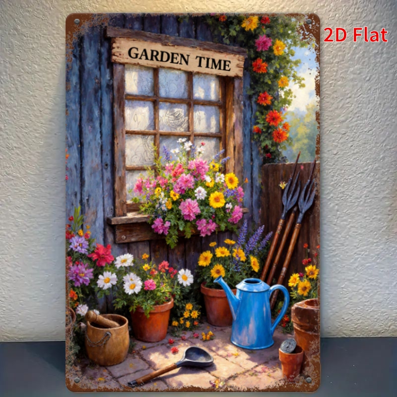 Gardening Tools Vintage - Plaque en métal décorative murale pour