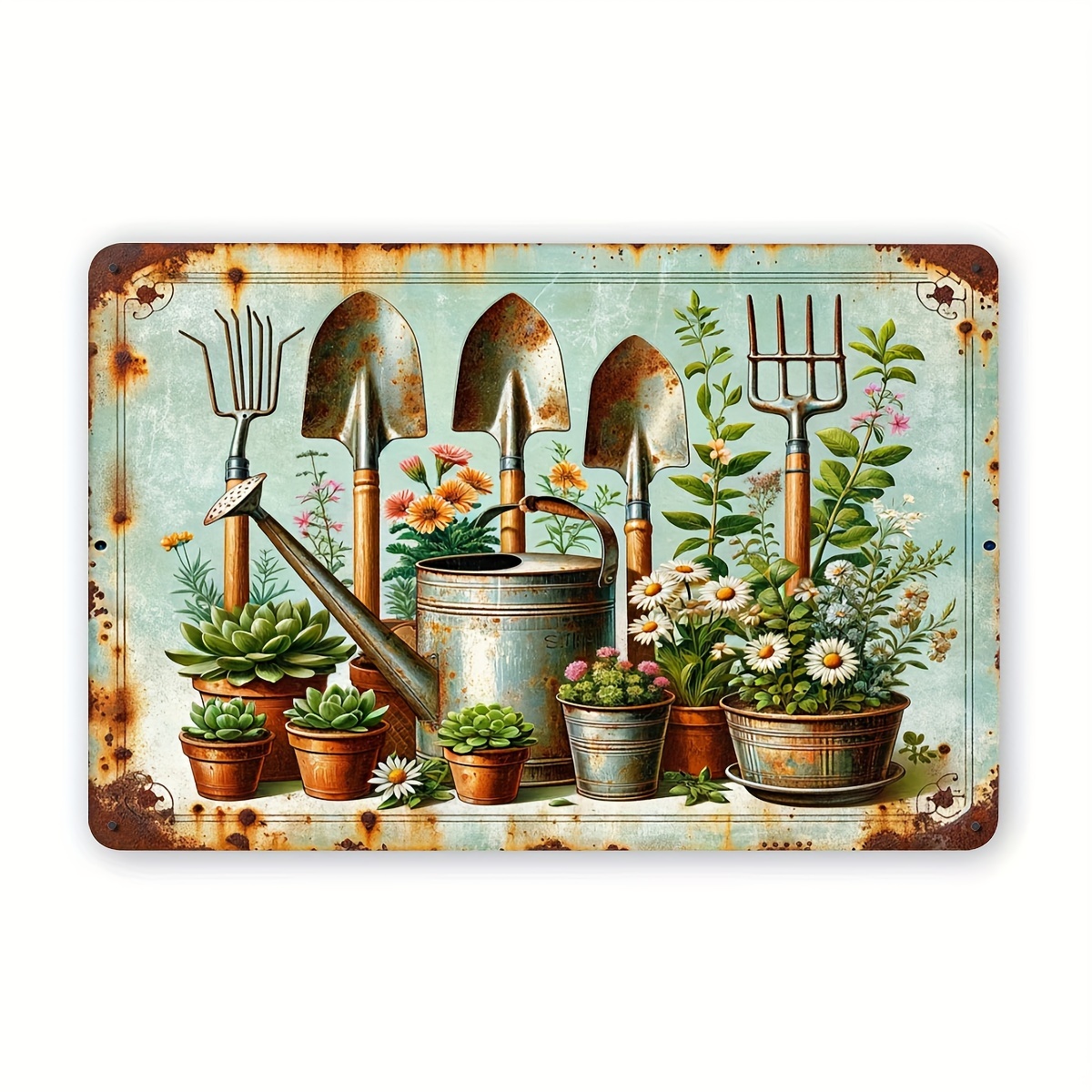 Gardening Tools Vintage - Panneau en aluminium imprimé en 2D