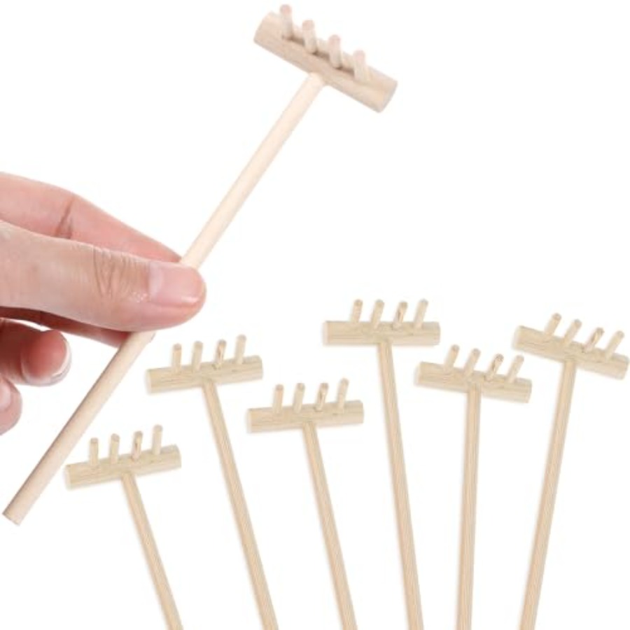 Zen Gardening Tools - Ensemble de 7 mini-râteaux en bois